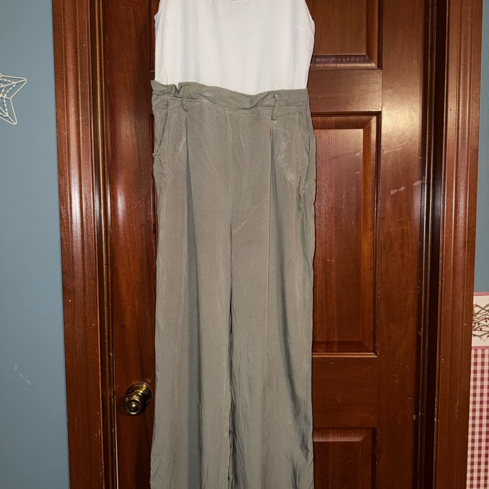 Shinestar White and Olive Jumpsuit